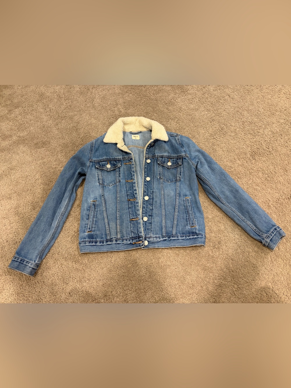 Women’s Light Blue Denim Sherpa-Collared Jacket